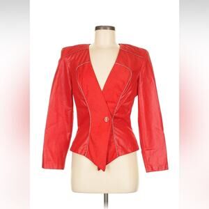 Vintage 80s Oscar and Me faux leather and suede red blazer jacket, size 7 or 8